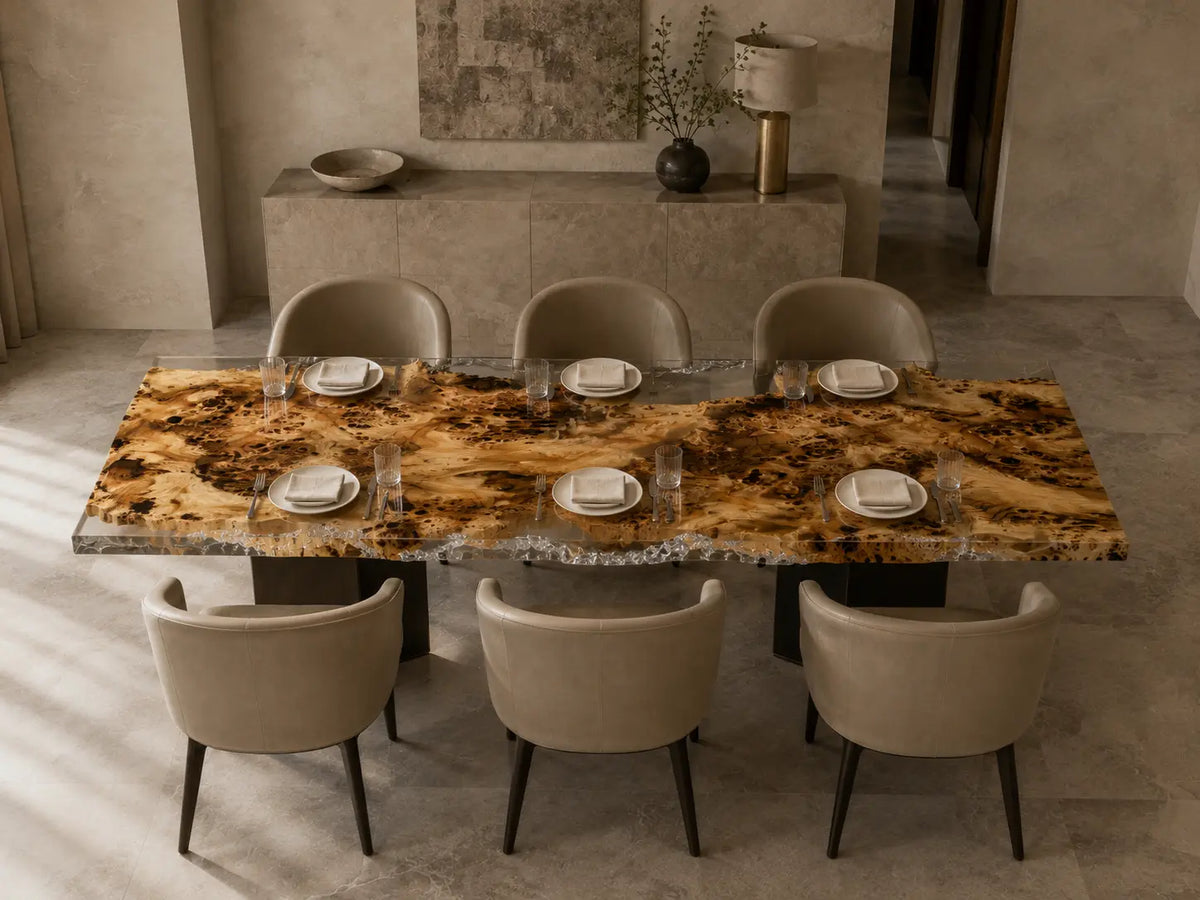 Lucent Burl Crystal Clear Epoxy Poplar Dining Table DT70
