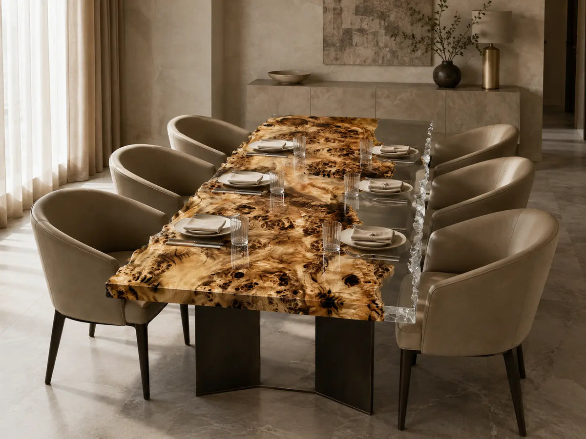 Lucent Burl Crystal Clear Epoxy Poplar Dining Table DT70