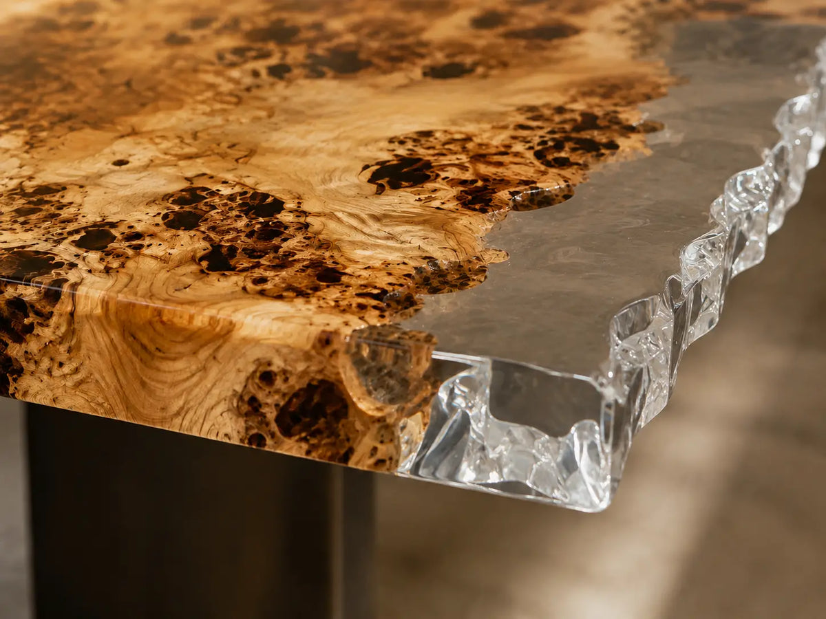 Lucent Burl Crystal Clear Epoxy Poplar Dining Table DT70
