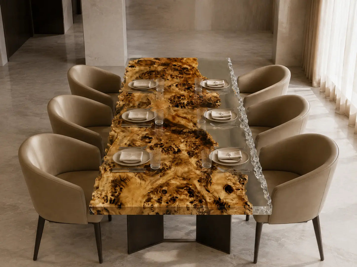 Lucent Burl Crystal Clear Epoxy Poplar Dining Table DT70