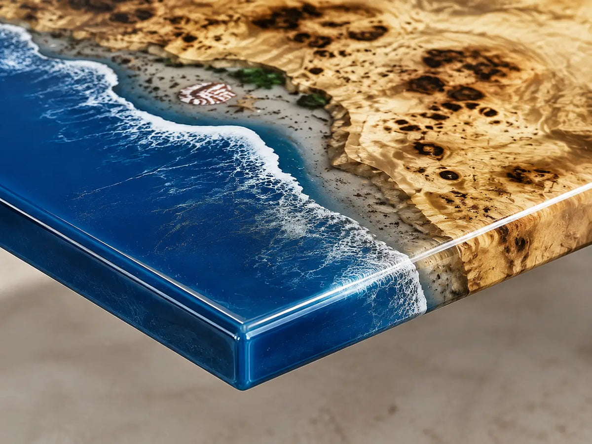 Azure Coastline Ocean Blue & White Surf Epoxy Poplar Dining Table DT71