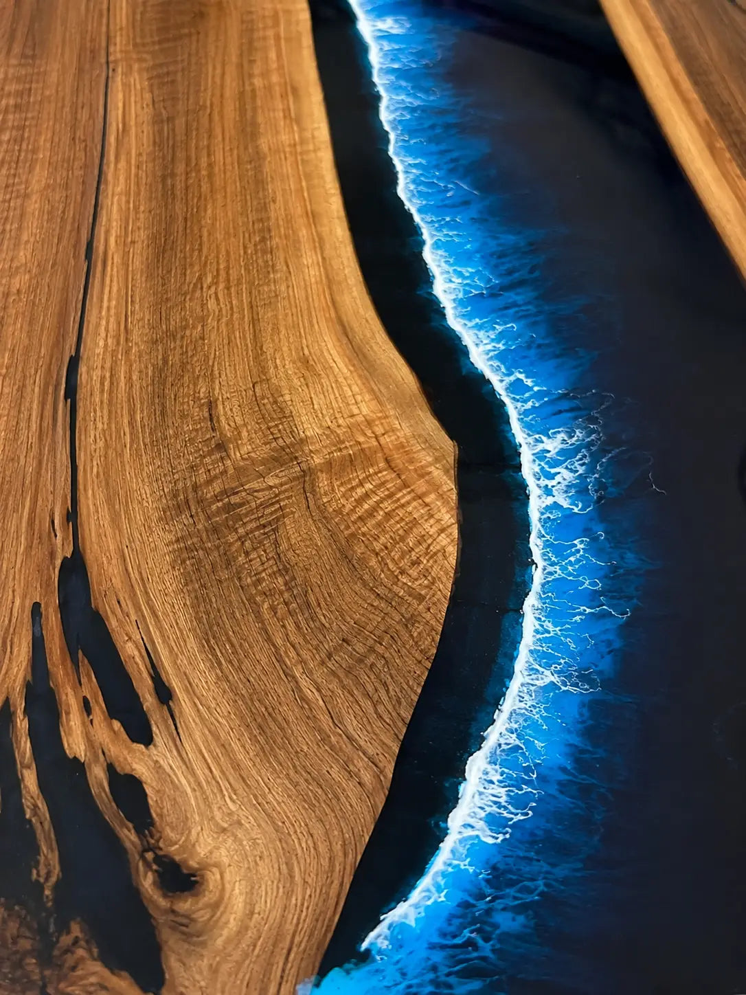 Midnight Surf Midnight Blue & White Surf Epoxy River Olive Wood Dining Table DT73