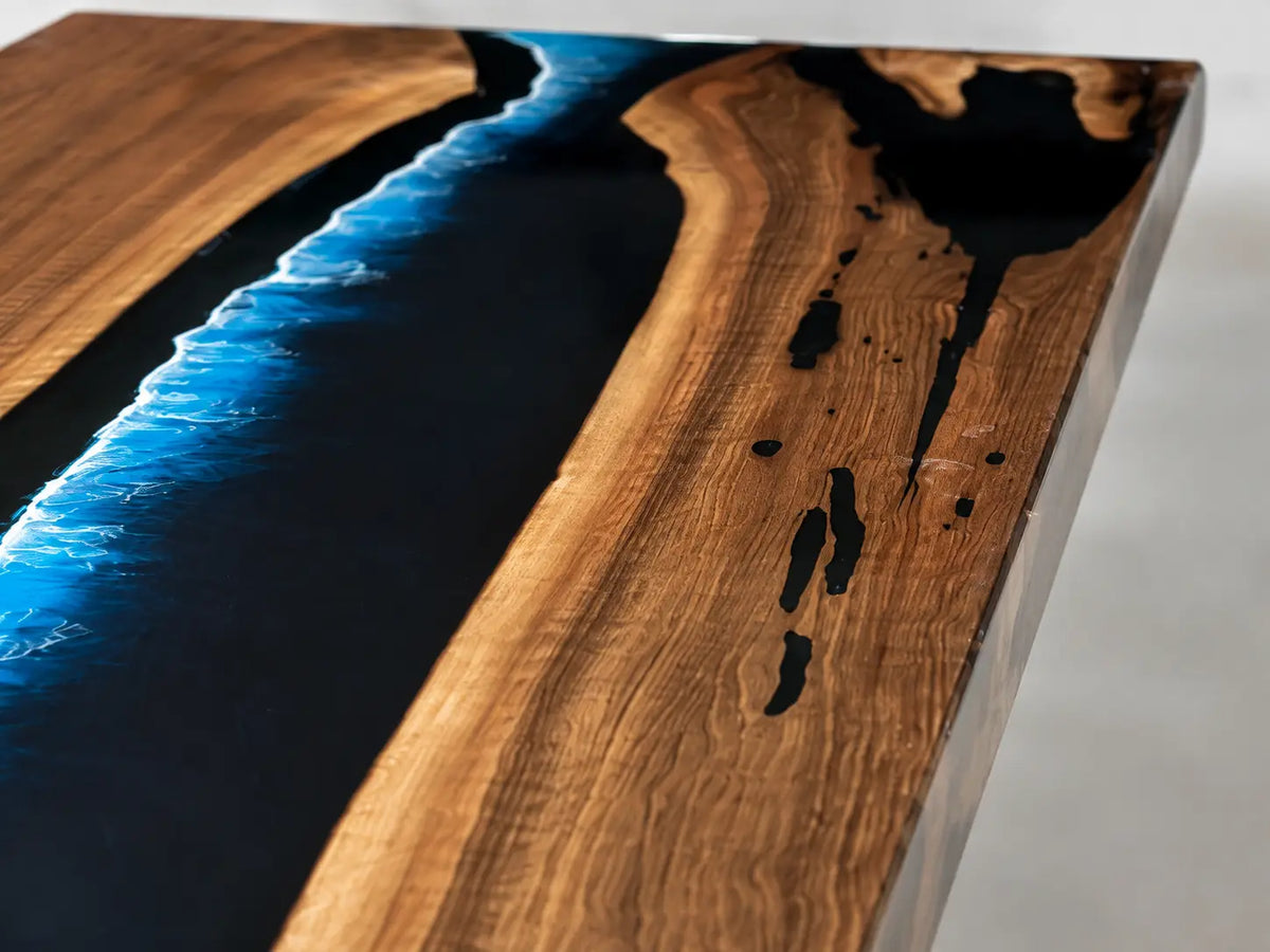 Midnight Surf Midnight Blue & White Surf Epoxy River Olive Wood Dining Table DT73