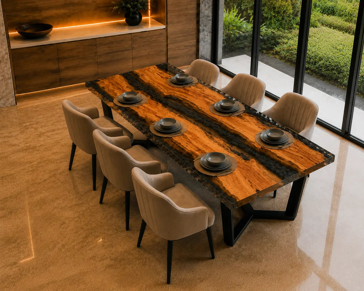 Onyx Archipelago opaque black epoxy olive wood dining table DT74
