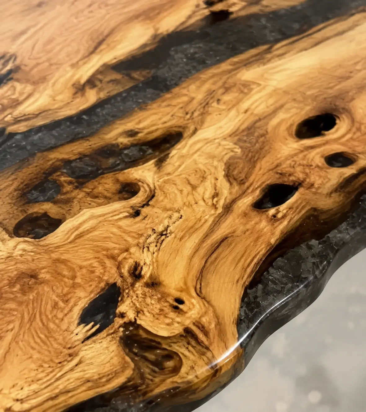 Onyx Archipelago Opaque Black Epoxy Olive Wood Dining Table DT74