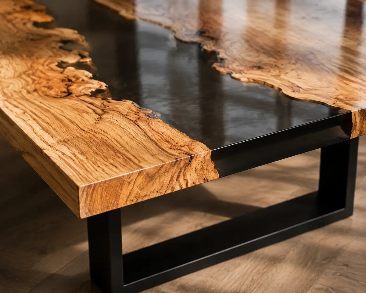 Smoke Divide Smoky Black Transparent Epoxy River Olive Wood Dining Table DT76