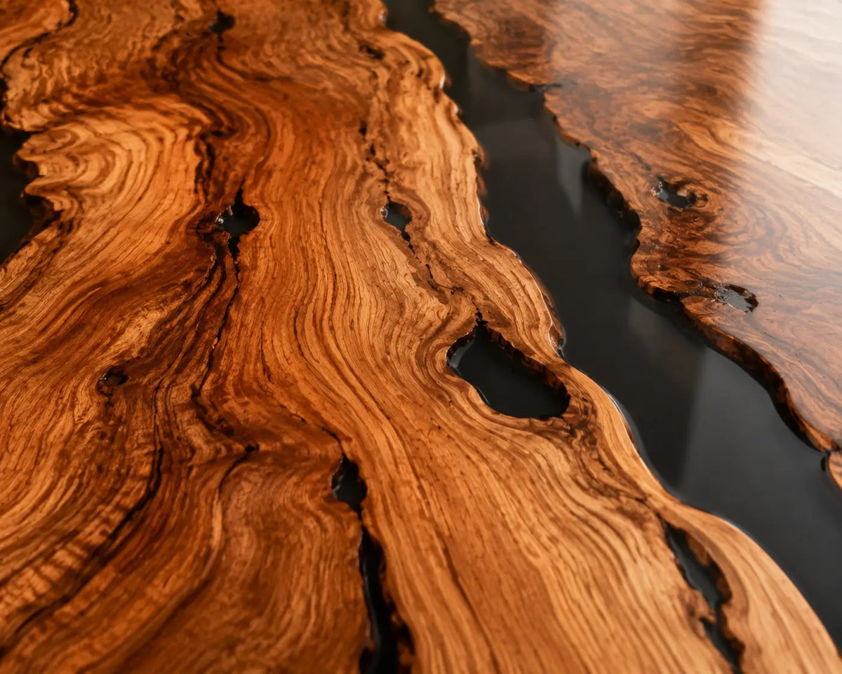 Onyx Fissure Opaque Black Epoxy River Olive Wood Dining Table DT79