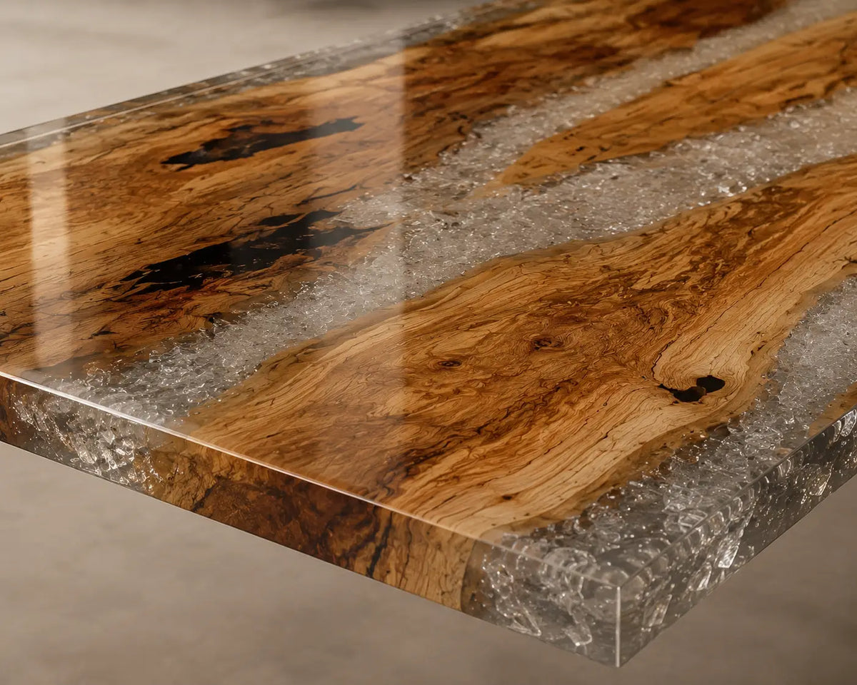 Lucent Divide Crystal Clear Epoxy River Olive Wood Dining Table DT80