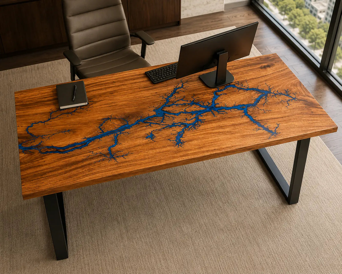 Cobalt Branches cobalt blue epoxy river walnut office desk OD02