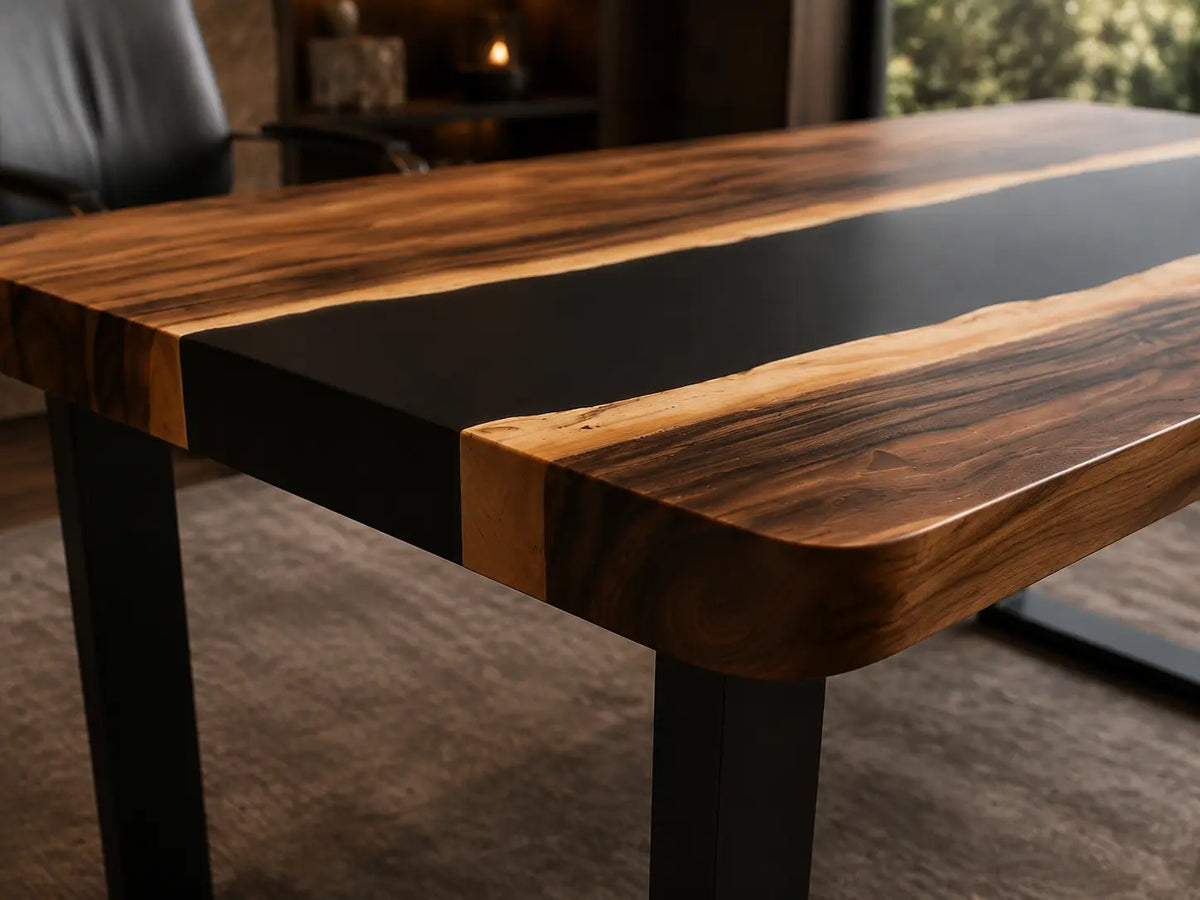 Smoky Divide Smoky Black Transparent Epoxy River Walnut Office Desk OD03