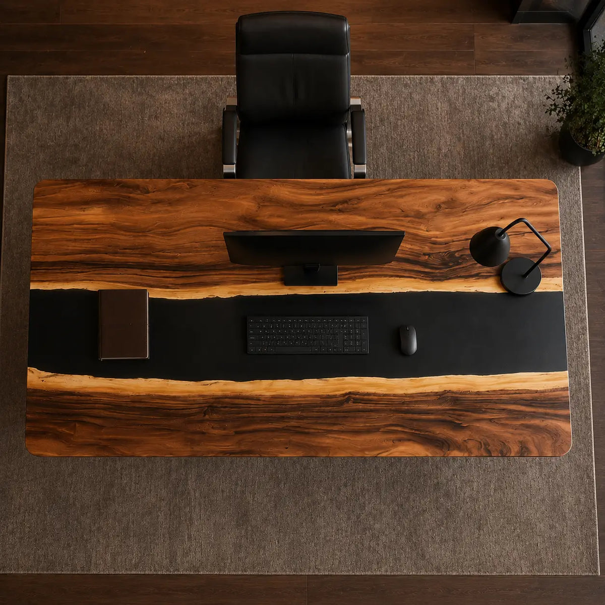 Smoky Divide Smoky Black Transparent Epoxy River Walnut Office Desk OD03
