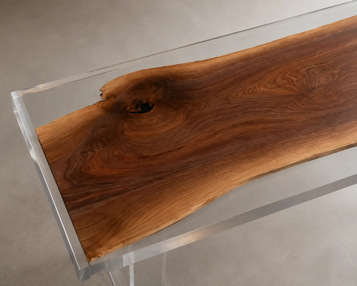 Crystal Frame Crystal Clear Epoxy Walnut Office Desk OD04