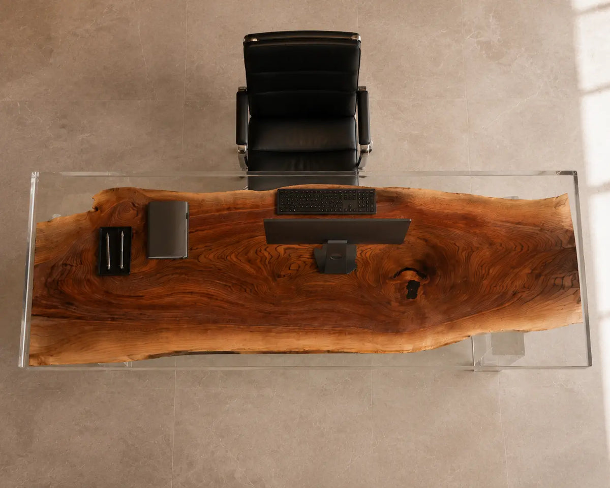 Crystal Frame Crystal Clear Epoxy Walnut Office Desk OD04