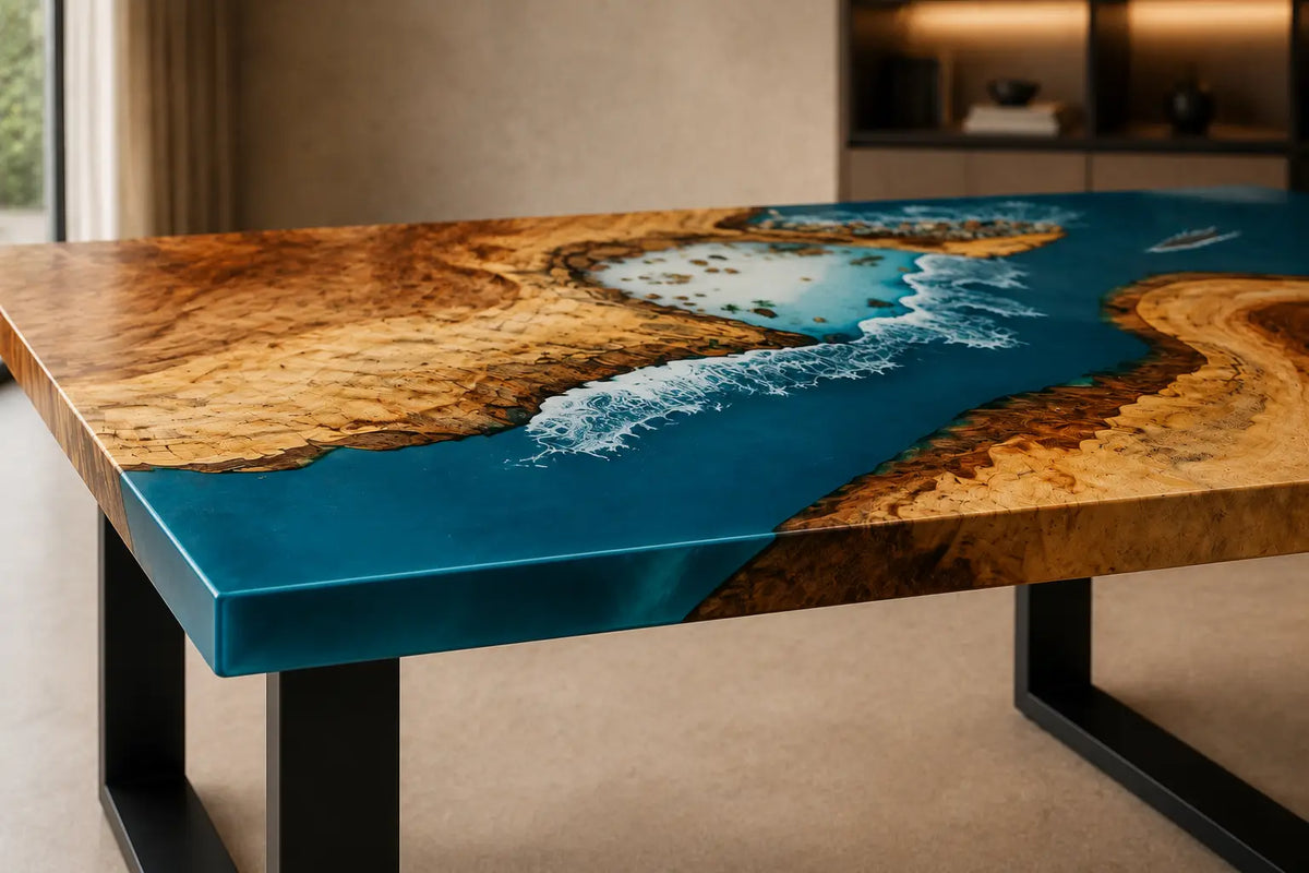 Island Breaker Ocean Blue with White Surf Epoxy Ocean Walnut Office Desk OD05