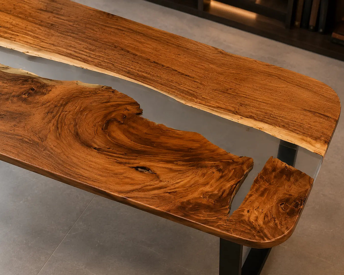 Shadow Current Smoky Black Transparent Epoxy River Walnut Office Desk OD08