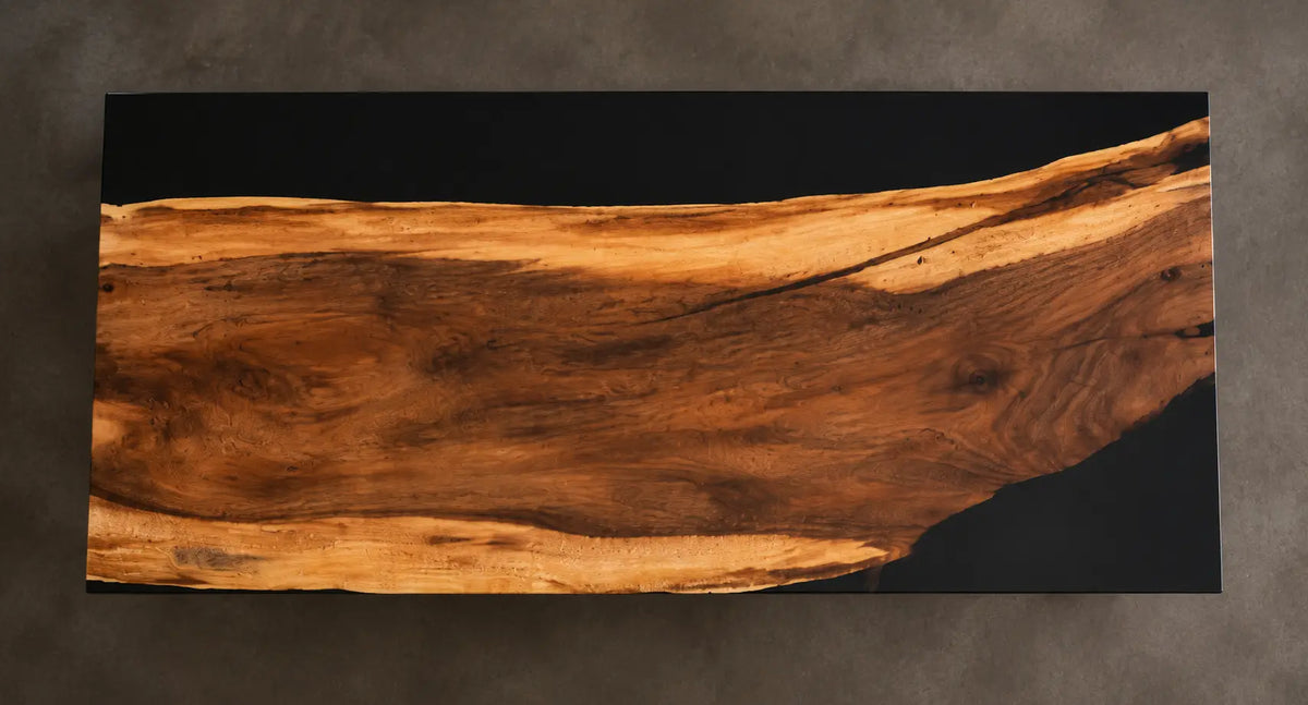 Noir Ember Smoky Black Epoxy Walnut Office Desk OD09