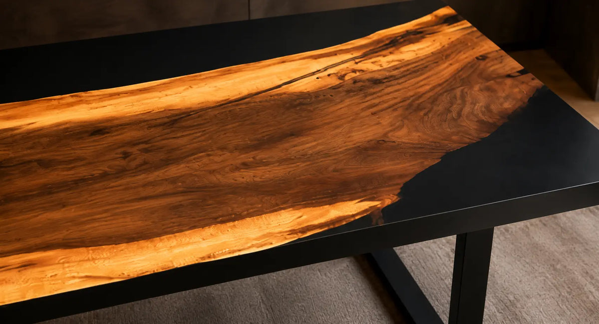 Noir Ember Smoky Black Epoxy Walnut Office Desk OD09