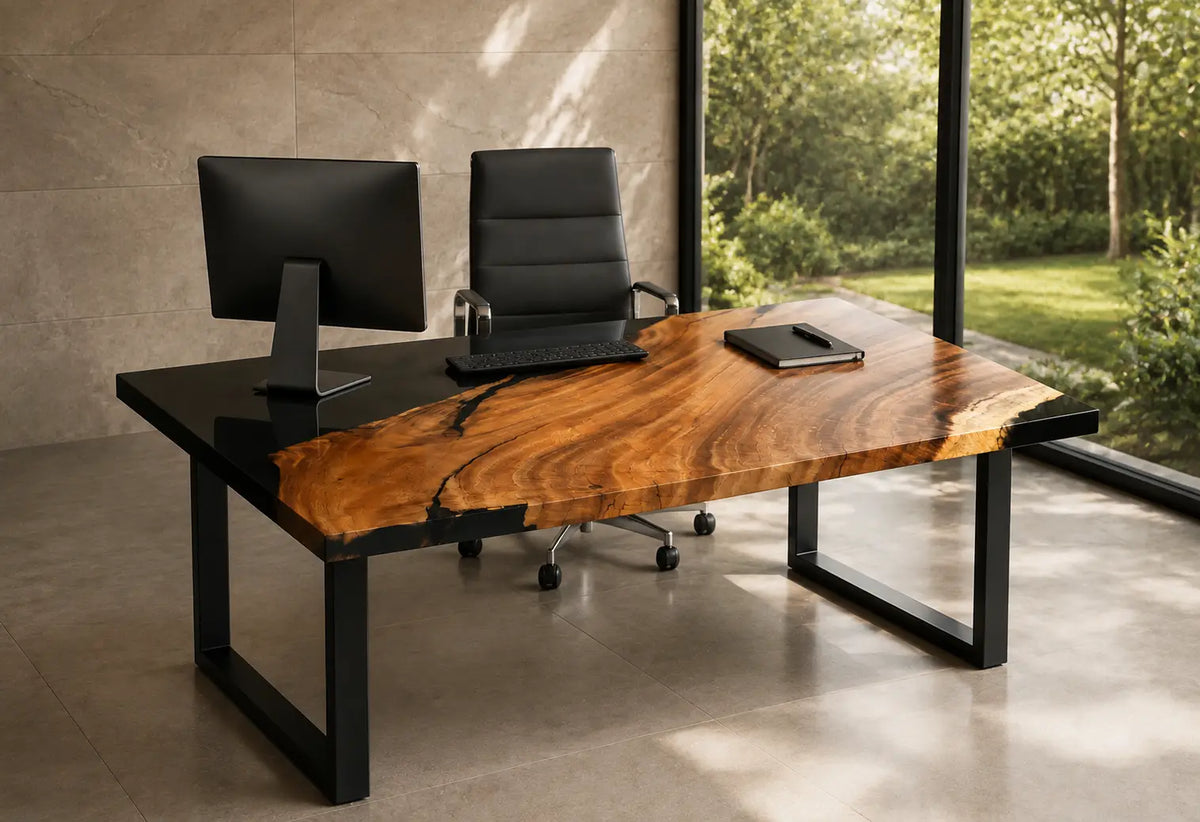 Clear Passage crystal clear epoxy river walnut office desk OD10