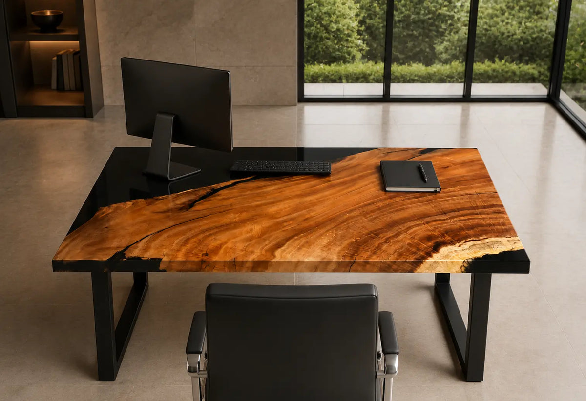 Clear Passage Crystal Clear Epoxy River Walnut Office Desk OD10