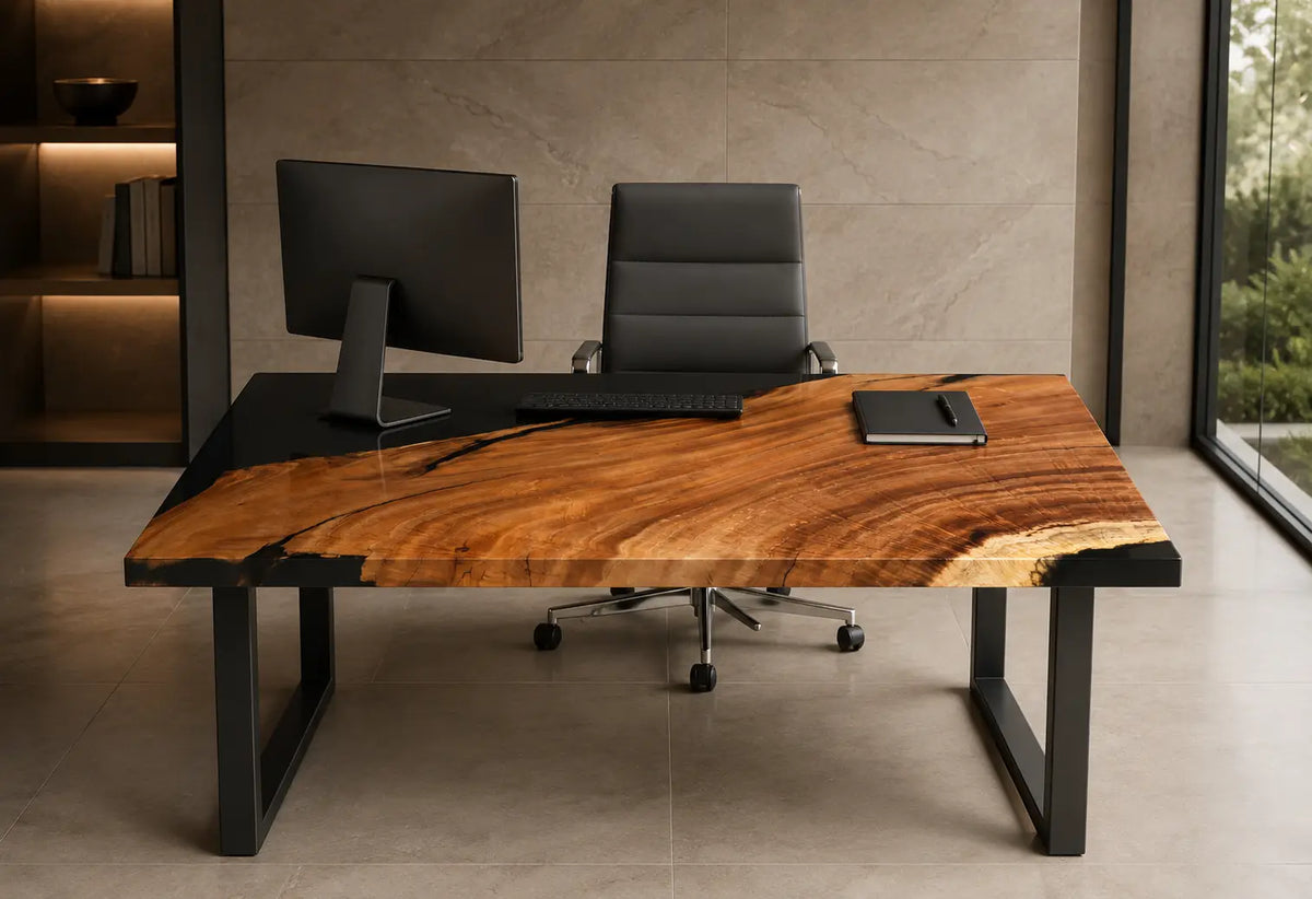Clear Passage Crystal Clear Epoxy River Walnut Office Desk OD10