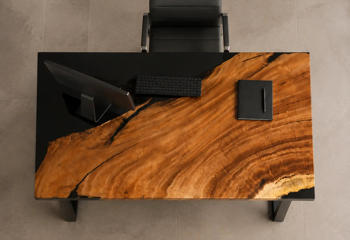 Clear Passage Crystal Clear Epoxy River Walnut Office Desk OD10