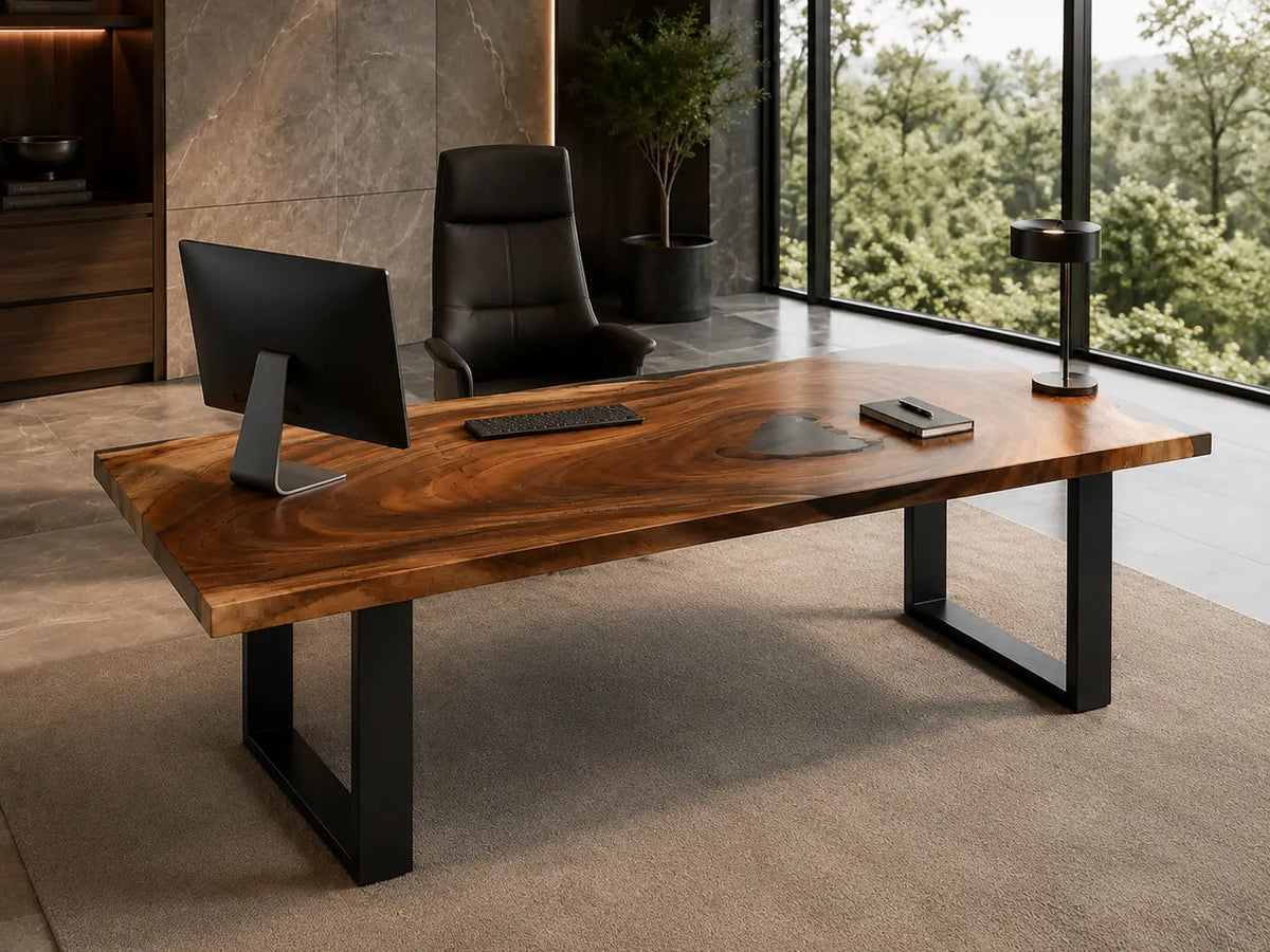 Floating Grain crystal clear epoxy walnut office desk OD11