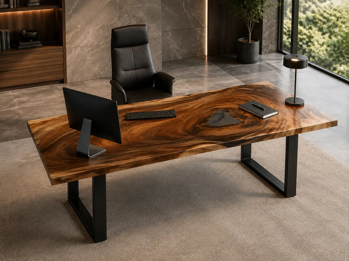 Floating Grain Crystal Clear Epoxy Walnut Office Desk OD11