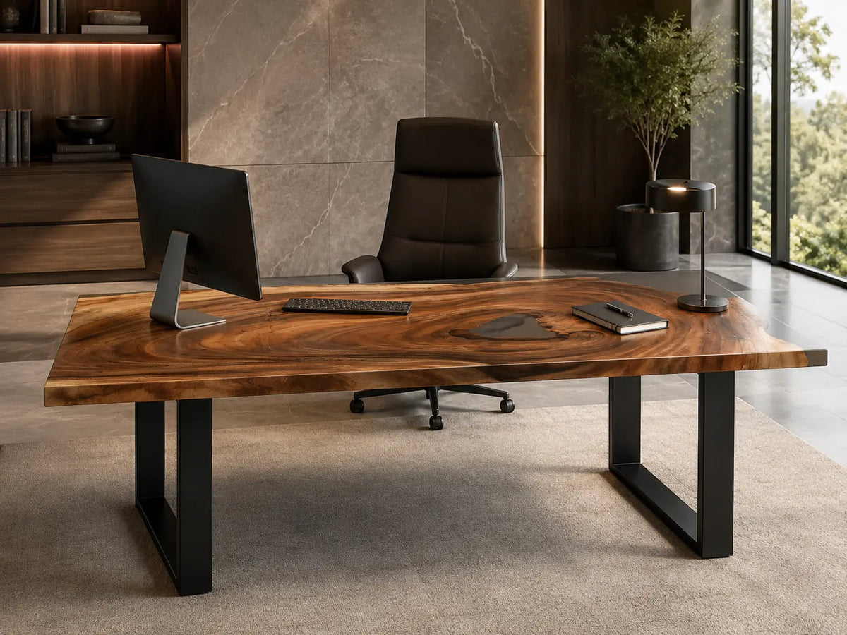 Floating Grain Crystal Clear Epoxy Walnut Office Desk OD11