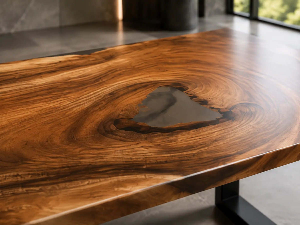 Floating Grain Crystal Clear Epoxy Walnut Office Desk OD11