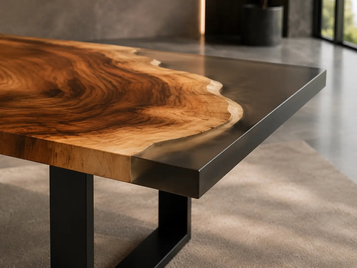 Floating Grain Crystal Clear Epoxy Walnut Office Desk OD11