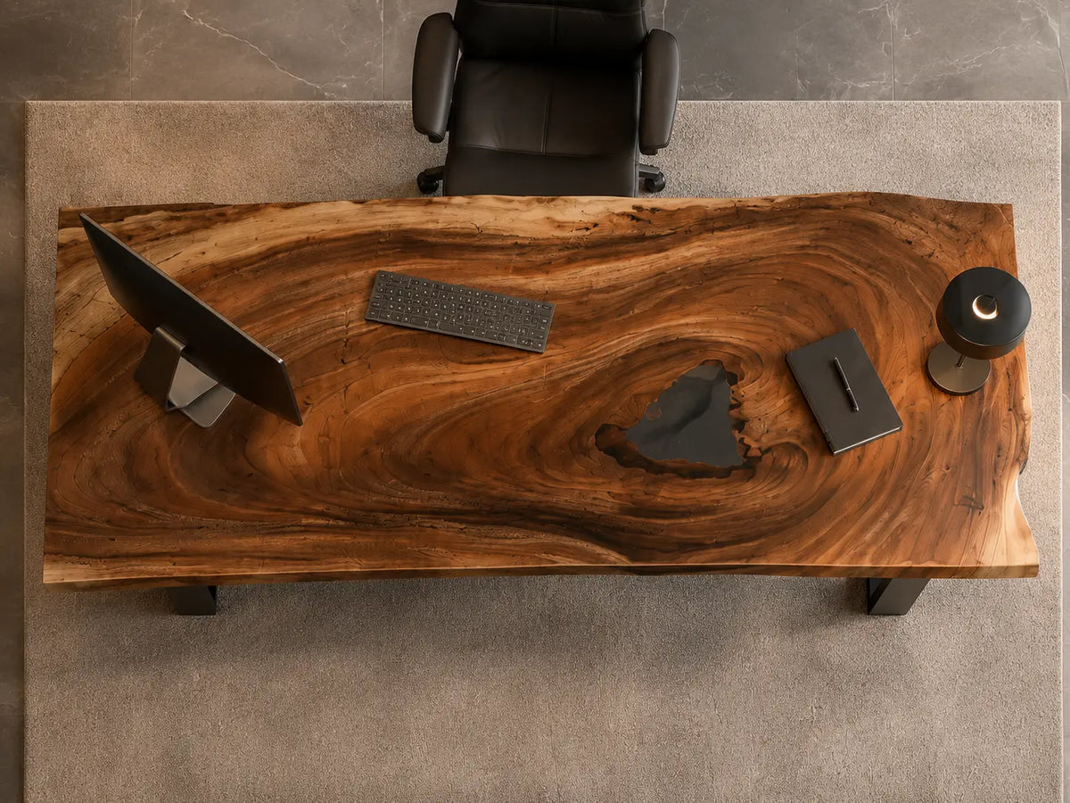 Floating Grain Crystal Clear Epoxy Walnut Office Desk OD11