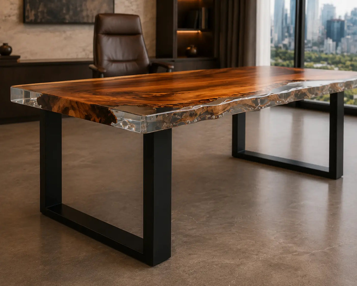 Smoke Estuary Smoky Transparent Gray Epoxy River Walnut Office Desk OD12