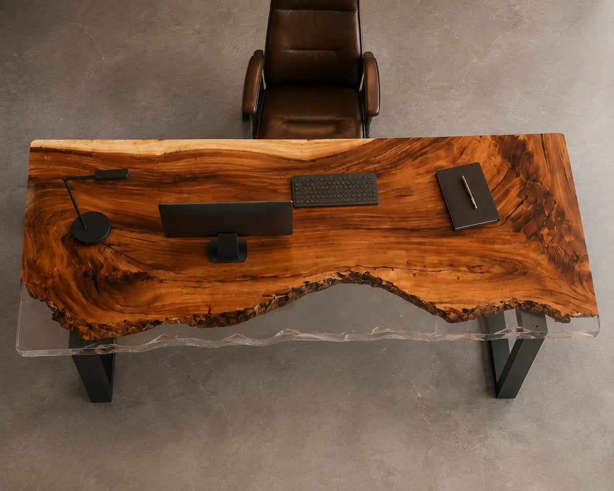 Smoke Estuary Smoky Transparent Gray Epoxy River Walnut Office Desk OD12