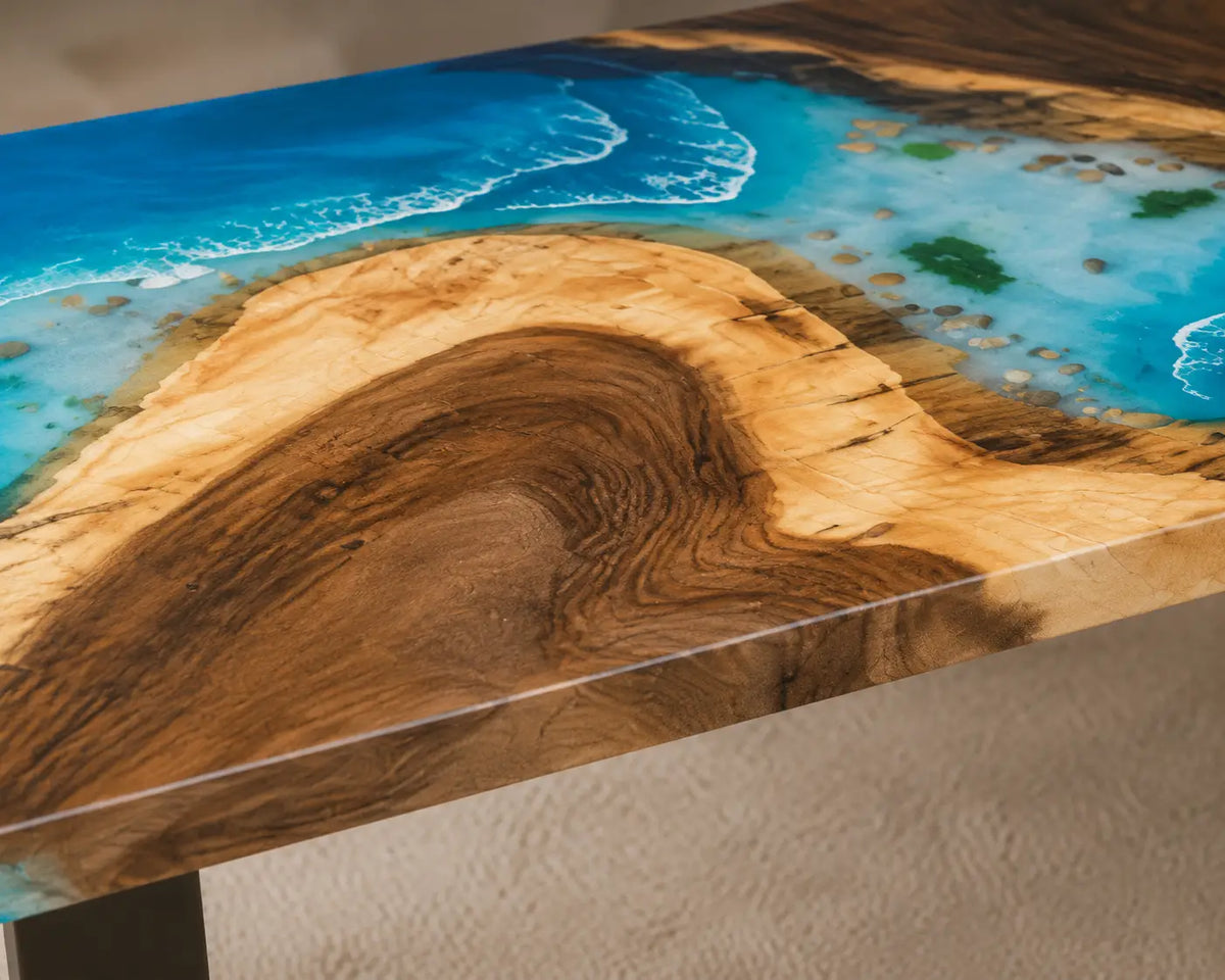Azure Headland Ocean Blue with White Surf Epoxy Ocean Walnut Office Desk OD13