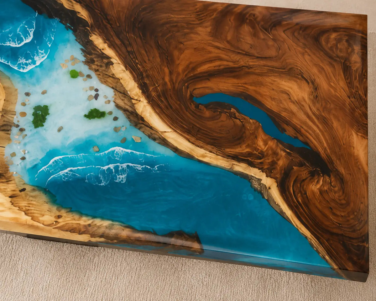 Azure Headland Ocean Blue with White Surf Epoxy Ocean Walnut Office Desk OD13