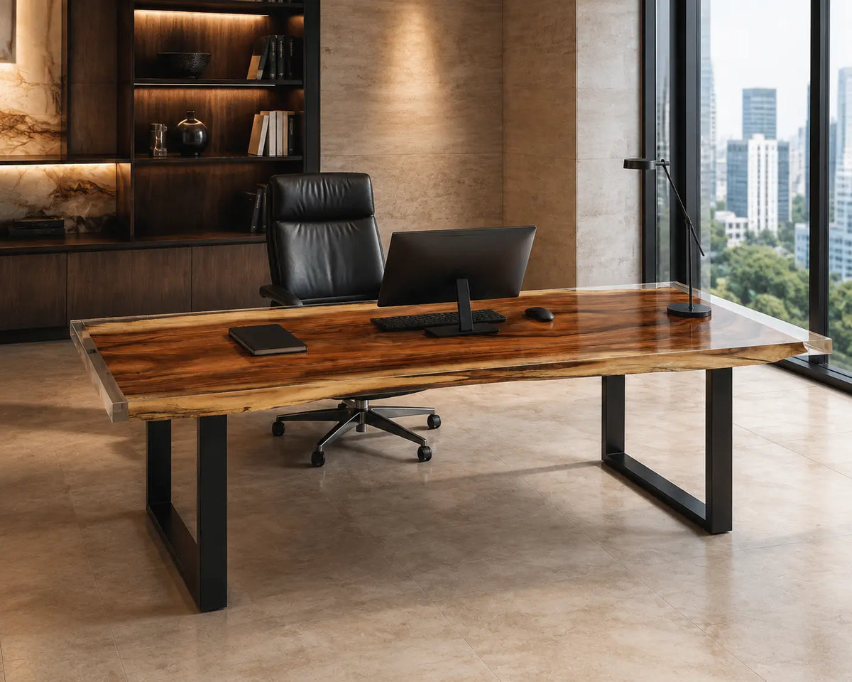 Crystal Span Crystal Clear Epoxy Walnut Office Desk OD14