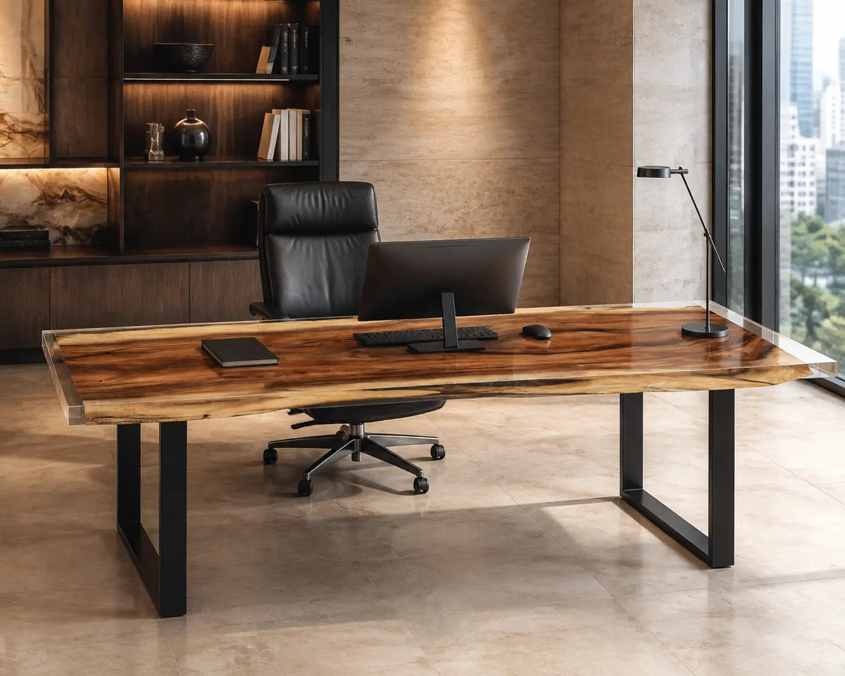 Crystal Span Crystal Clear Epoxy Walnut Office Desk OD14