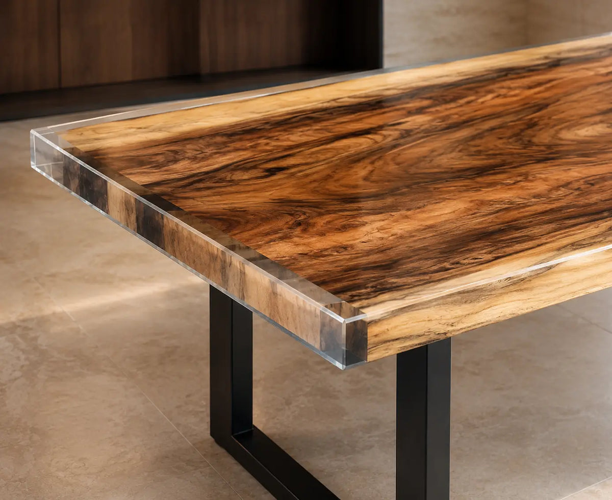 Crystal Span Crystal Clear Epoxy Walnut Office Desk OD14
