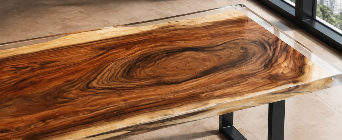 Crystal Span Crystal Clear Epoxy Walnut Office Desk OD14