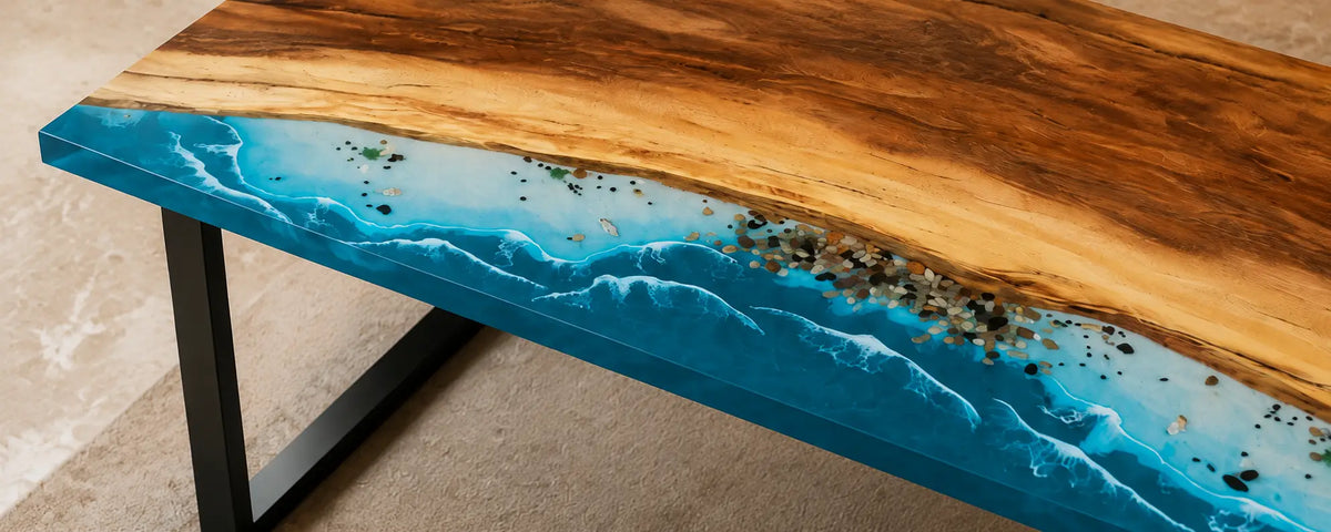Coastal Crest Ocean Blue with White Surf Epoxy Ocean Walnut Office Desk OD15