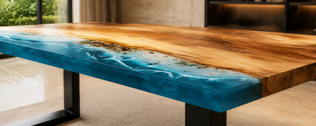 Coastal Crest Ocean Blue with White Surf Epoxy Ocean Walnut Office Desk OD15