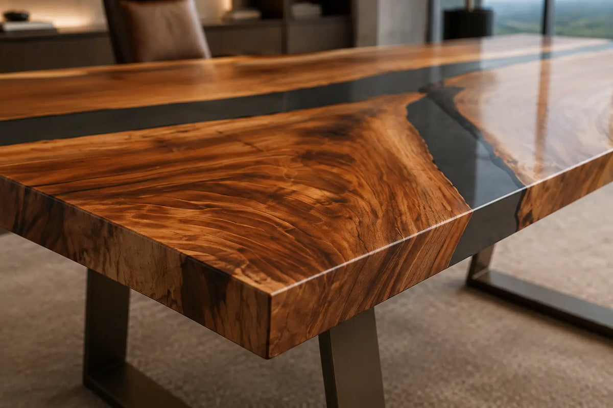 Glass Divide Crystal Clear Epoxy River Walnut Office Desk OD17