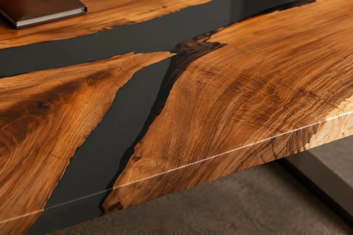 Glass Divide Crystal Clear Epoxy River Walnut Office Desk OD17