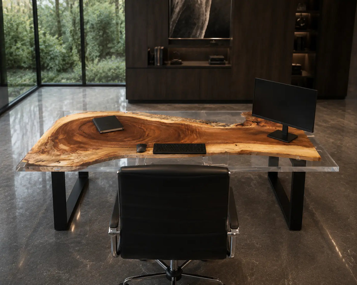 Smoke Halo smoky transparent gray epoxy walnut office desk OD18