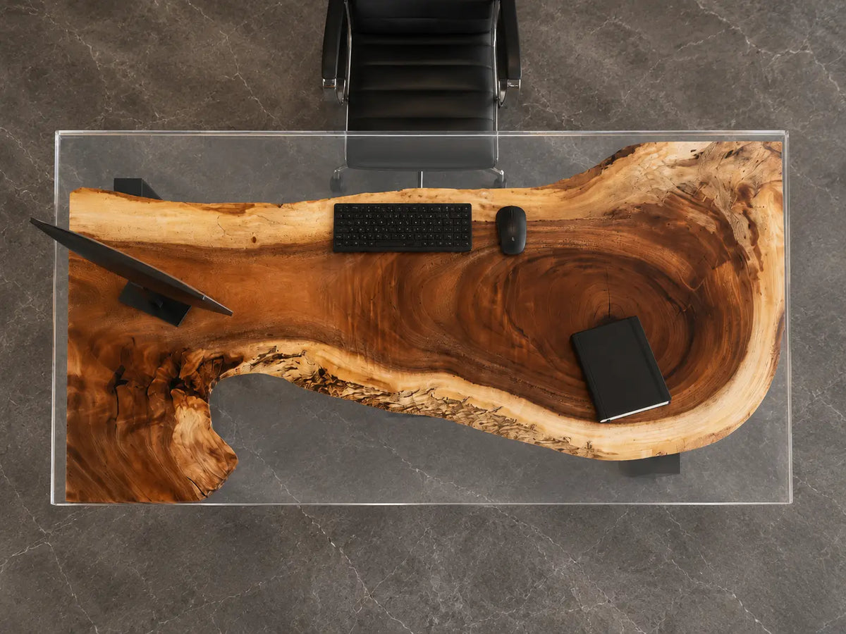 Smoke Halo Smoky Transparent Gray Epoxy Walnut Office Desk OD18