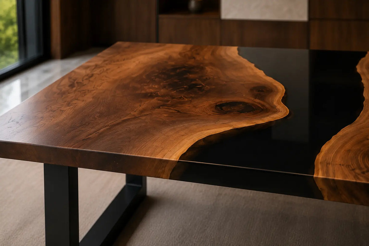 Onyx Divide Pure Black Epoxy River Walnut Office Desk OD20