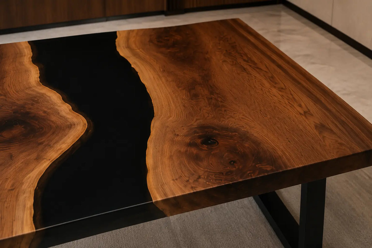 Onyx Divide Pure Black Epoxy River Walnut Office Desk OD20