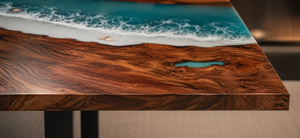 Teal Horizon Turquoise Blue Epoxy River Black Walnut Office Desk OD21