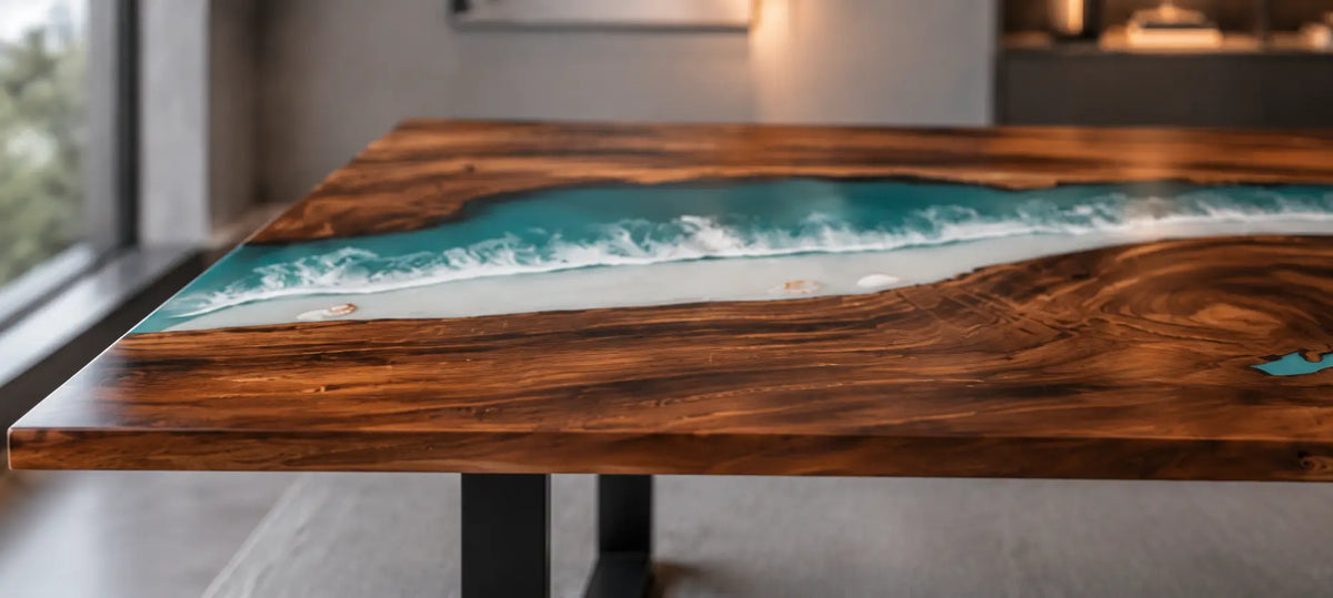 Teal Horizon Turquoise Blue Epoxy River Black Walnut Office Desk OD21