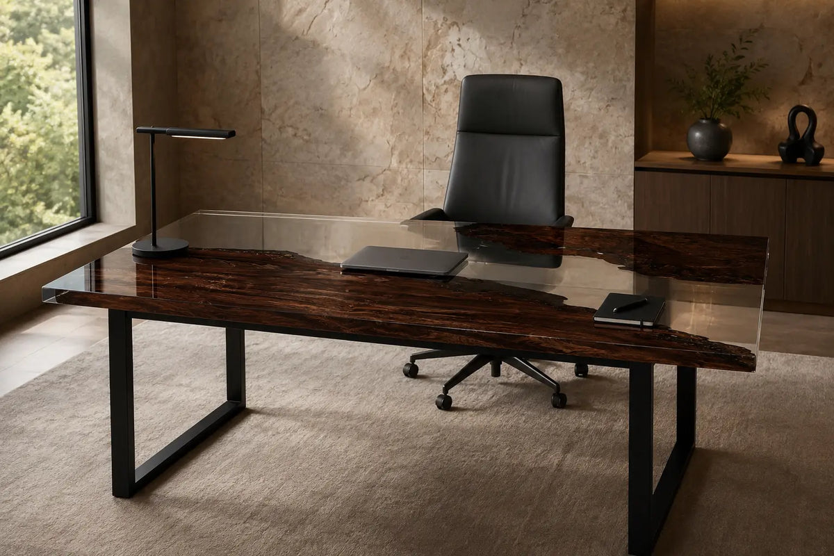 Crystal Ravine Crystal Clear Epoxy River Black Walnut Office Desk OD22